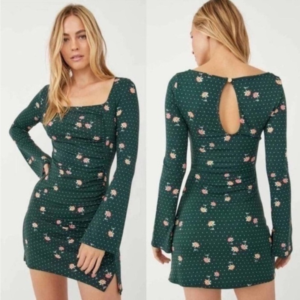 Free People Celia Floral Square Neck Long Sleeve Dress Size XS NWOT